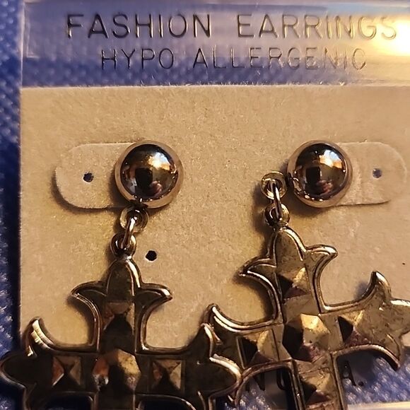 Silver Cross Dangle Earrings - Picture 3 of 4